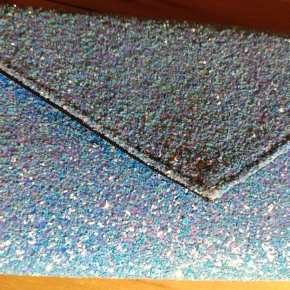 Glitter aqua evening bag envelop design. Use as a clutch or shoulder bag. - Picture 2 of 7